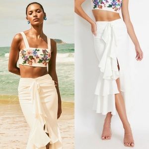 PatBo white ruffled midi skirt